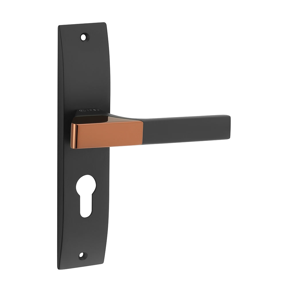 IPSA Ash Iris Handle Series on 8" Plate CYS Lockset with 60mm One Side Key and Knob - Matte Antique Finish BRG